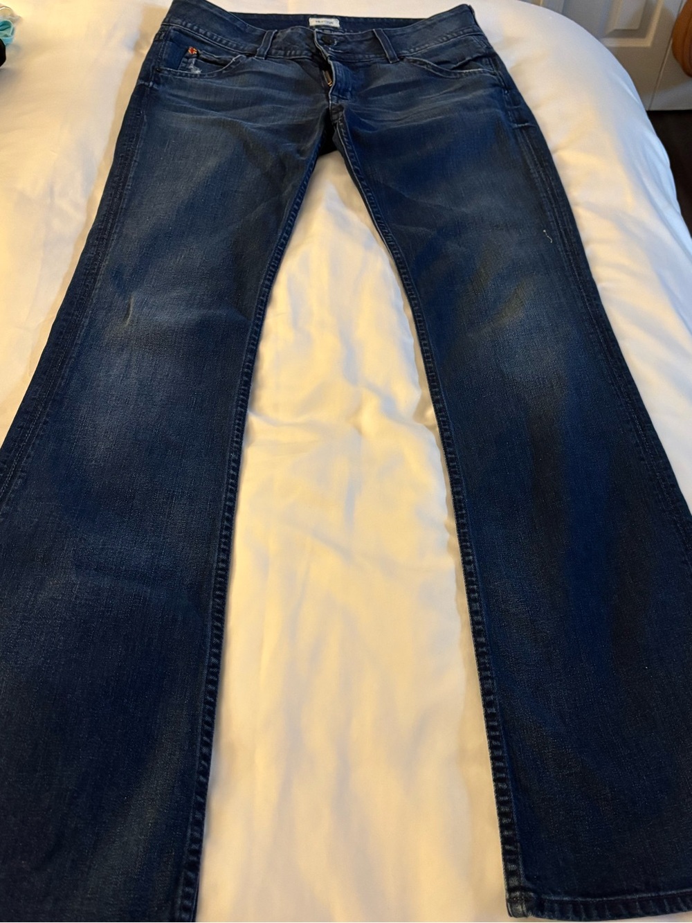 Hudson Dark Wash Denim Jeans - Deep Blue low rise very long
